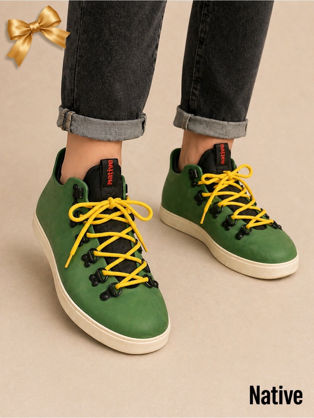 Native High Top Sneakers Green Yellow Ankle Cuff Lightweight Size 10